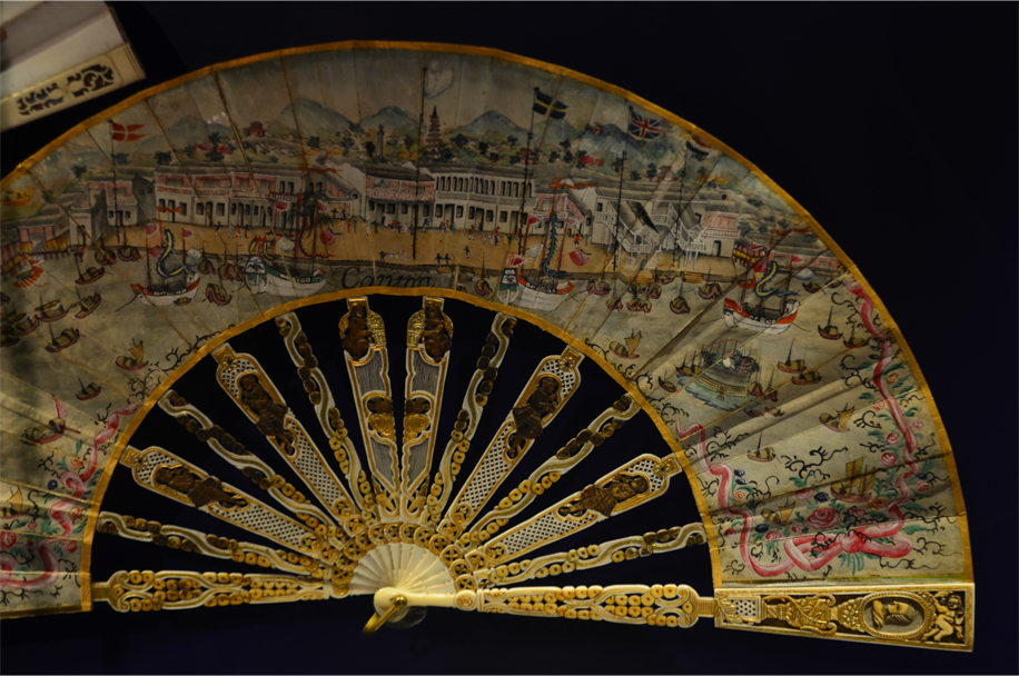 A painted folding fan with ivory sticks, c.1780