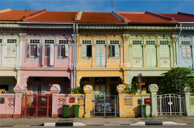Candy-coloured houses on Koon Seng Road