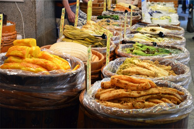 Nukazuke, vegetables pickled in rice bran, at Nishiki Market