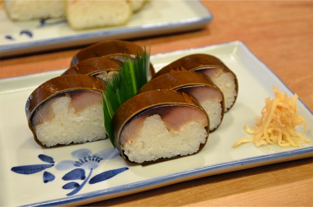 Sabazushi - a Kyoto-style sushi of lightly pickled mackerel with rice and kombu