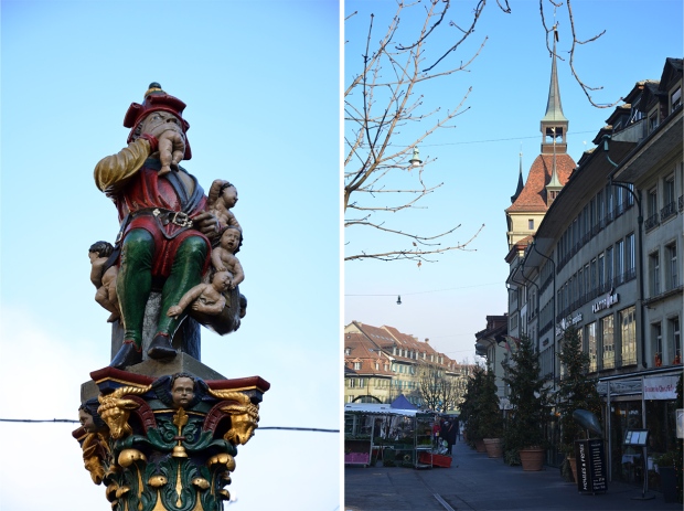Kindlifresserbrunnen, a medieval fountain depicting a child-eating ogre; Bärenplatz square