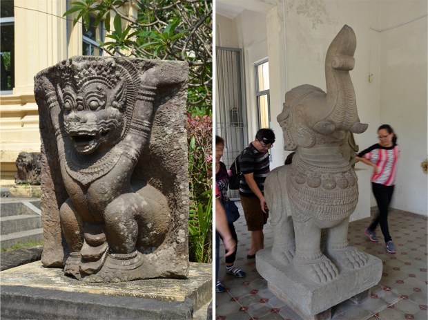 A mythical lion outside the museum; the hybrid "gajasimha"