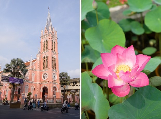 Tân Định Church in the early morning sun; the lotus is Vietnam’s national flower