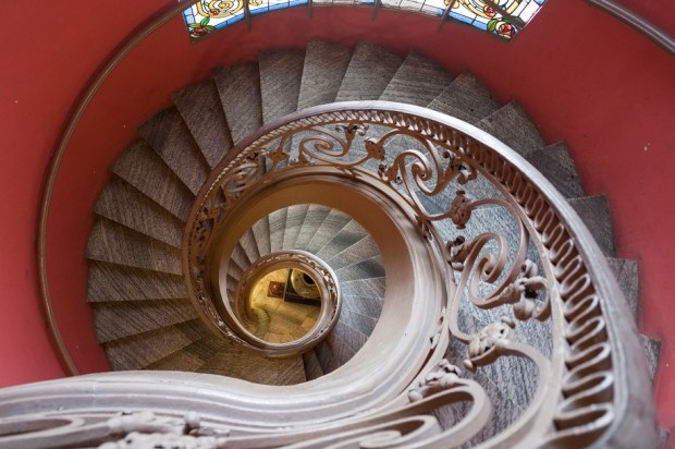 The marble and wrought iron staircase in the museum annex