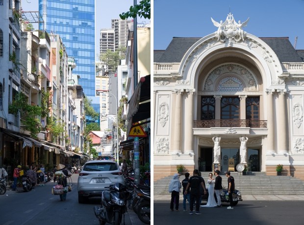 A typical Saigon street; taking pre-wedding photos outside the Municipal Theater