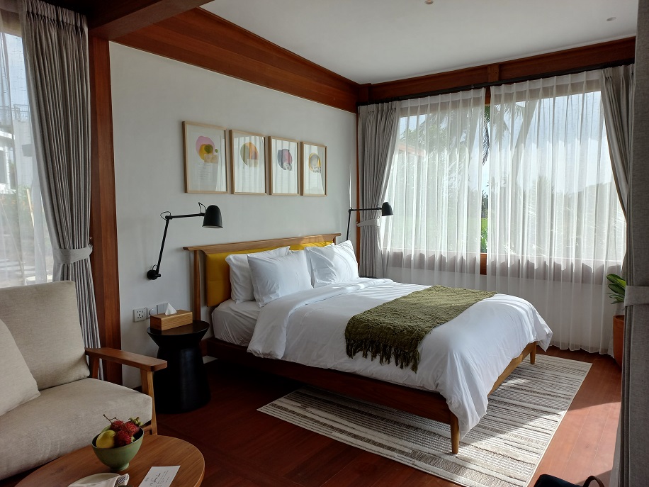 Inside one of the cozy new cabins known as The Wood Rooms