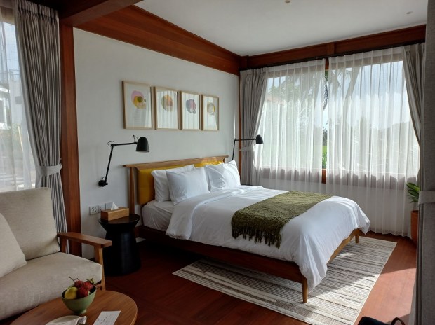 Inside one of the cozy new cabins known as The Wood Rooms