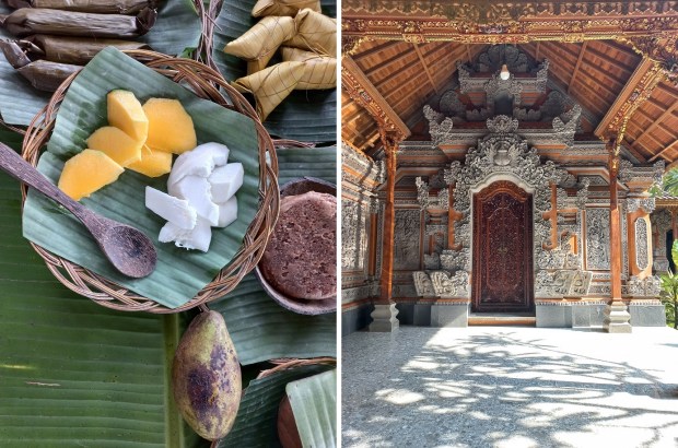 Enjoying two kinds of local mango; an exquisite façade in a Balinese family compound